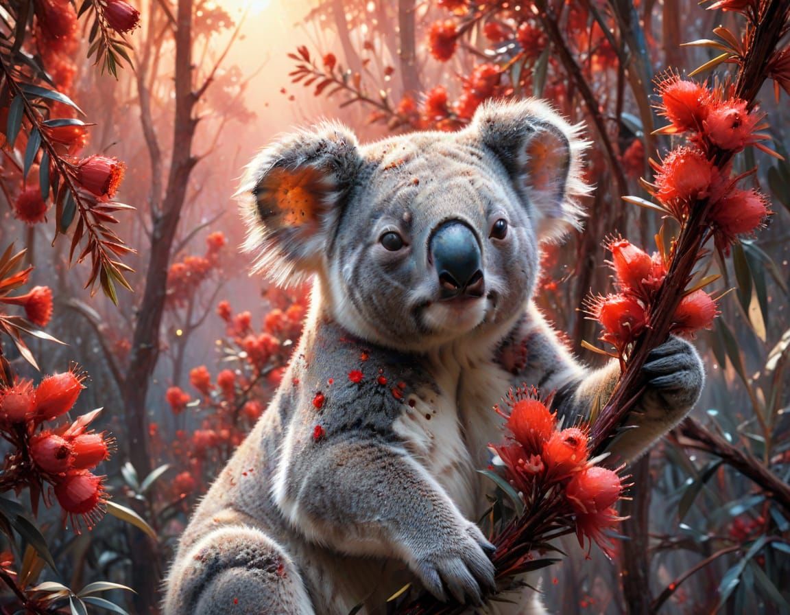 Koala in Bottlebrush Grove: Watercolor Summerscape