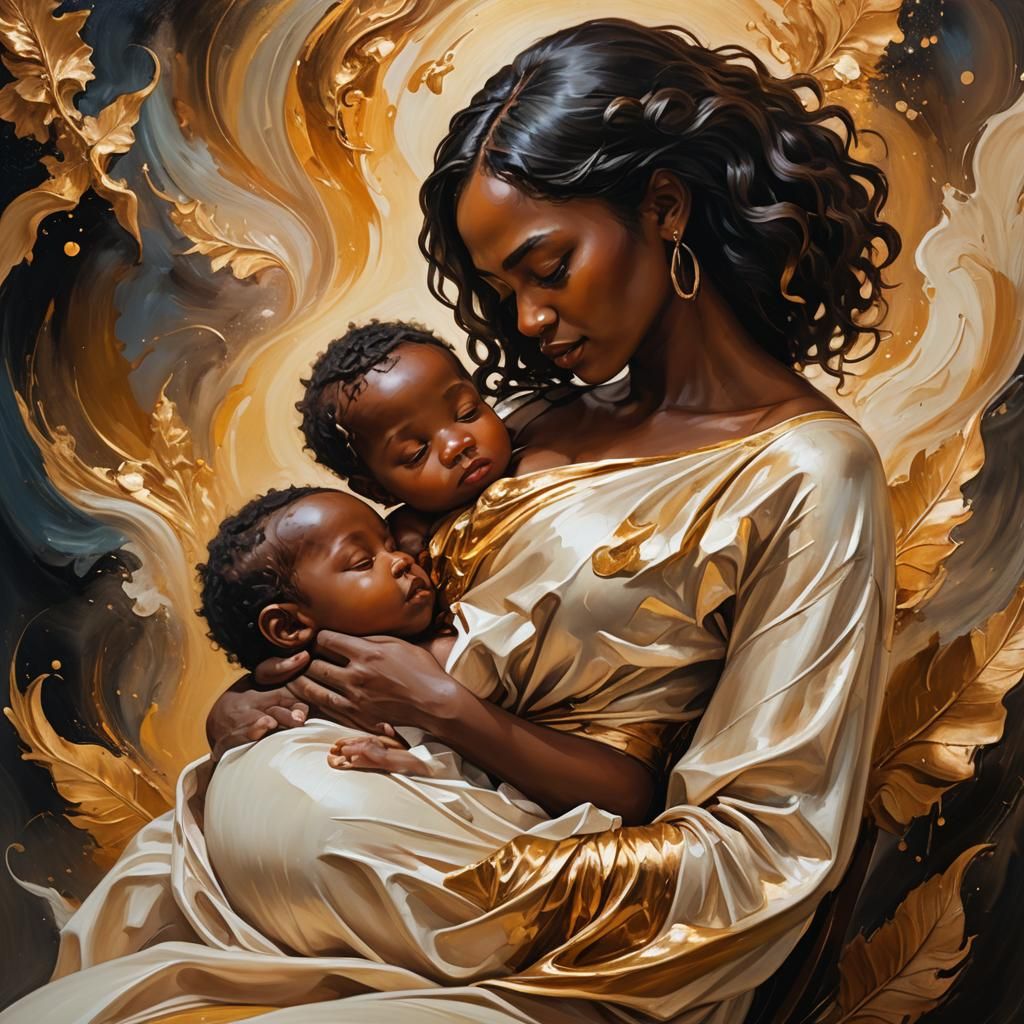 Passionate Breastfeeding: A Vibrant Oil Painting