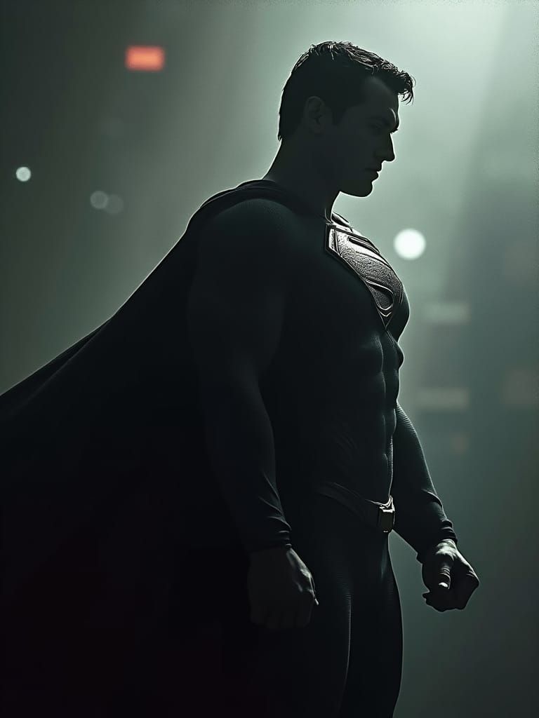 Superman Silhouette with White Muscle Outline