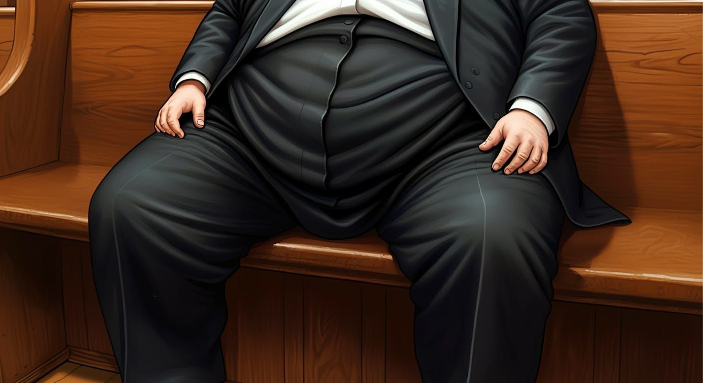 Giant Belly Strains Traditional Hasidic Suit