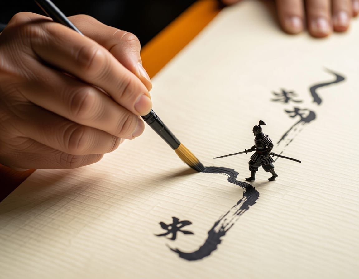 Surreal Samurai Emerges From Ink Strokes on Rice Paper