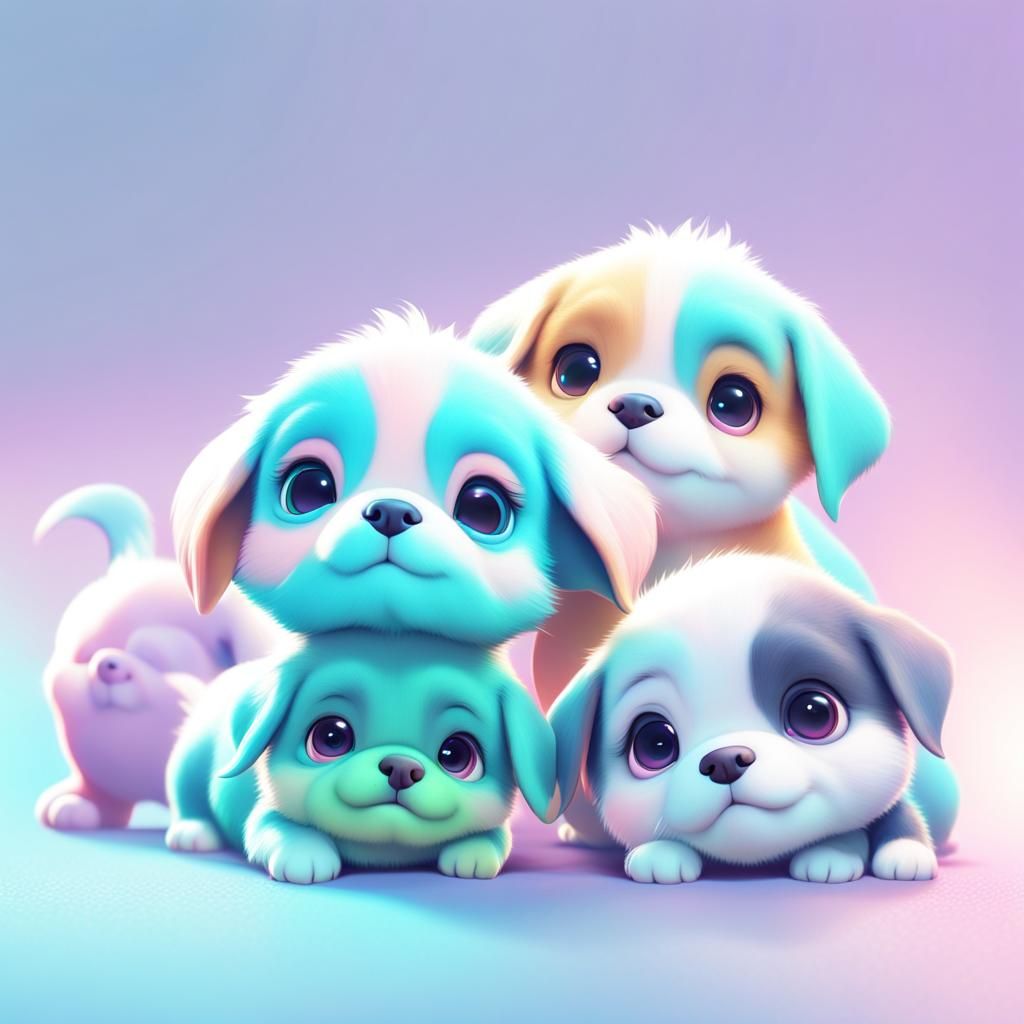 Kawaii Pastel Puppies: 3D Digital Art