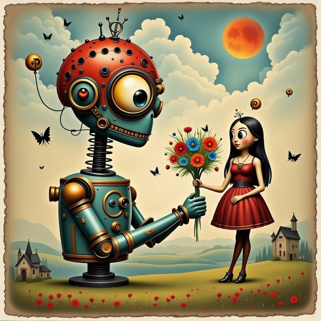 Steampunk Robot Bouquet in Vintage French Style