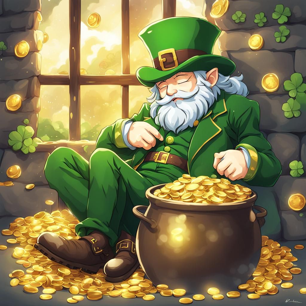 Leprechaun Dreams by Pot of Gold in Anime Style