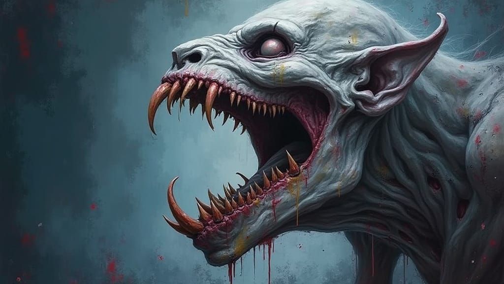 Grotesque Demon Oil Painting with Biomechanical Horror