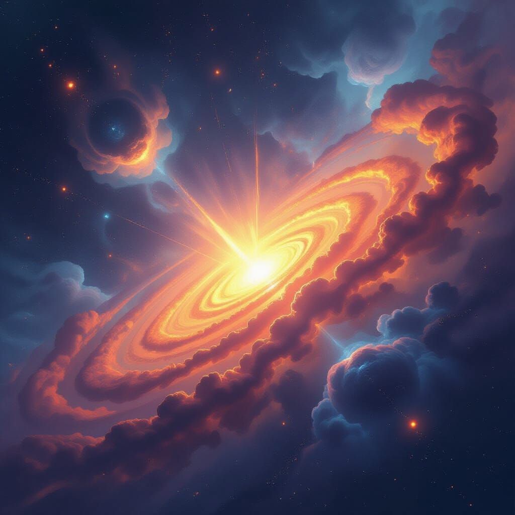 Cosmic Big Bang Explosion Forming Molecules in Abstract Styl...