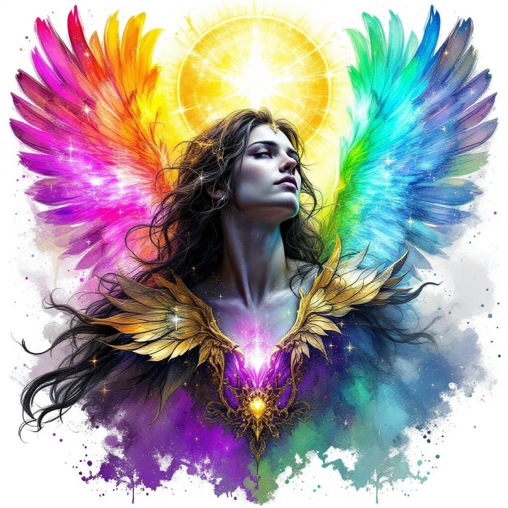 Archangel Raziel Portrait in Detailed Rainbow Style