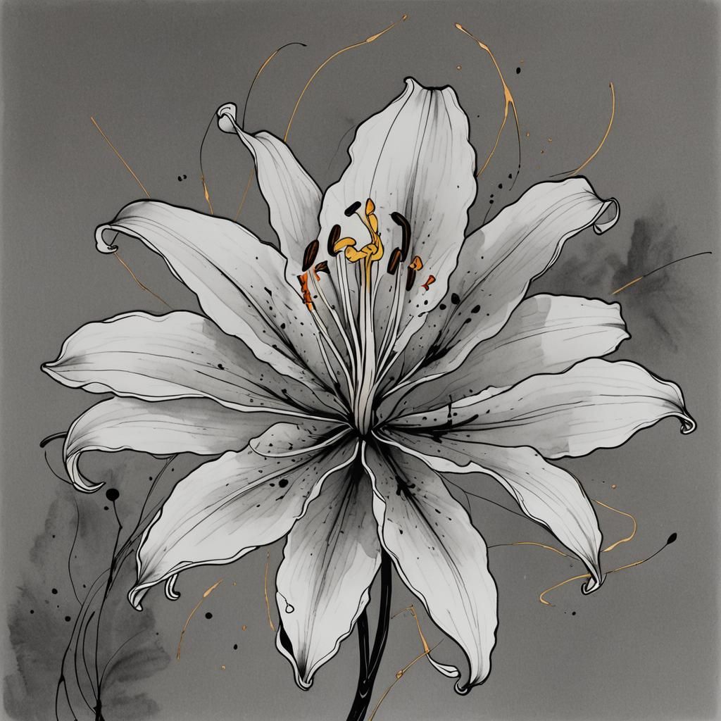 Minimalist Lily Blossom in Single-Line Ink Art