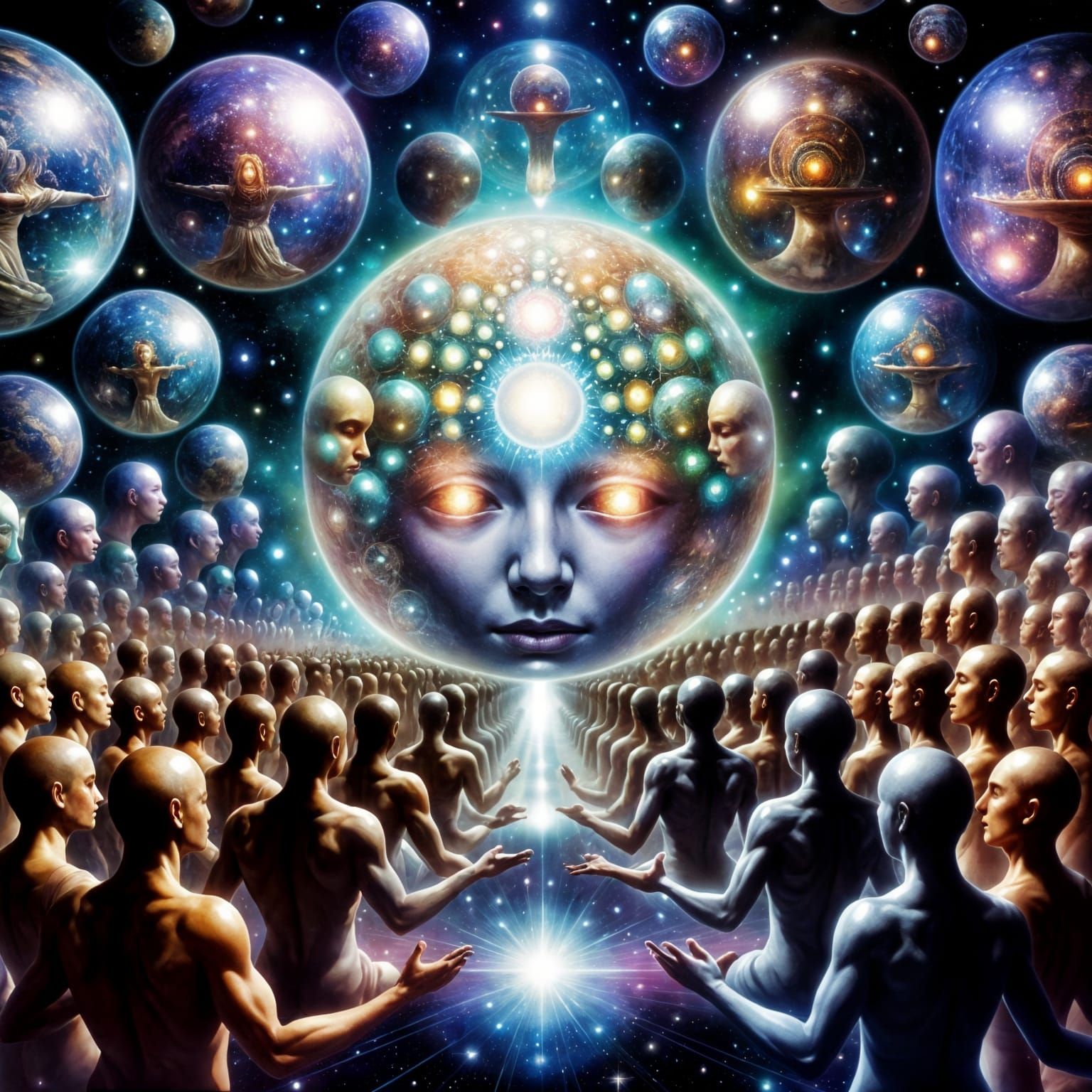 Cosmic Beings United in Psychedelic Sphere