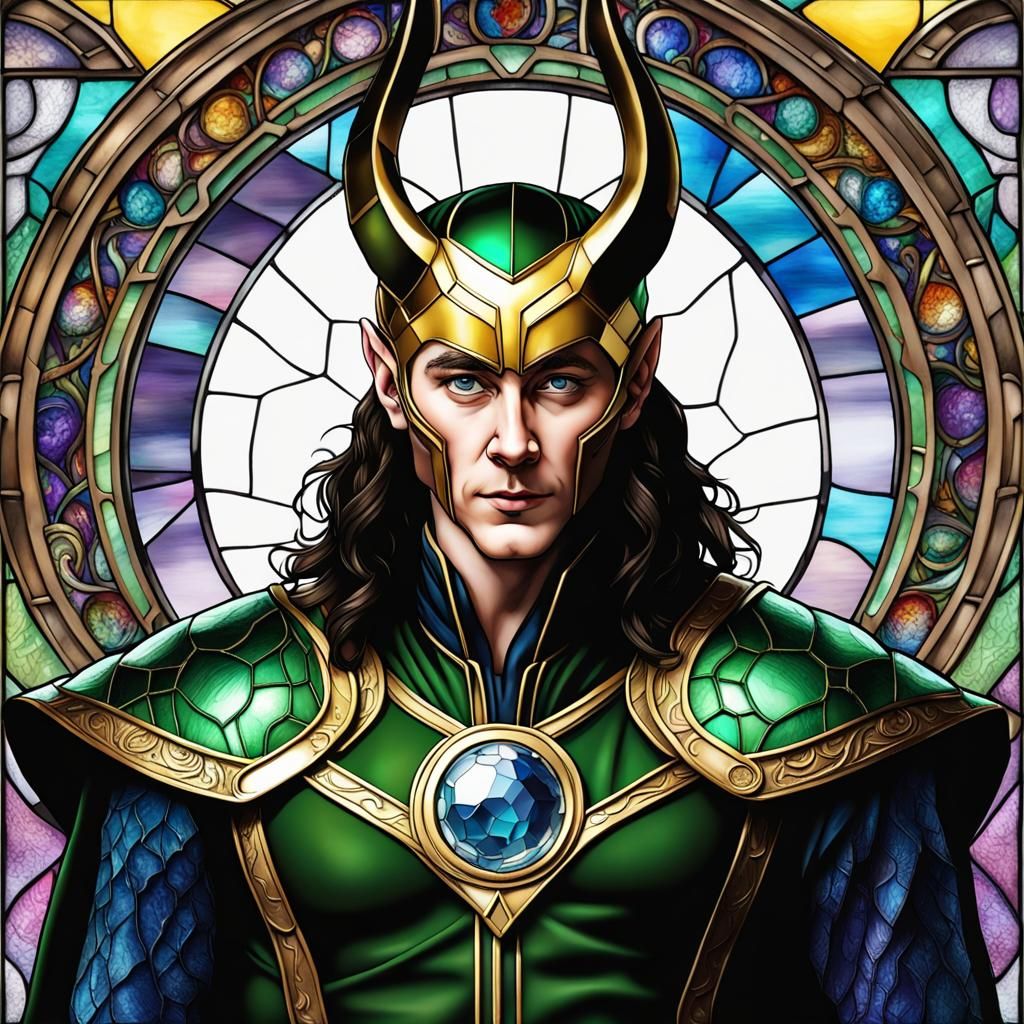 Loki of Asgard in Stained Glass Style