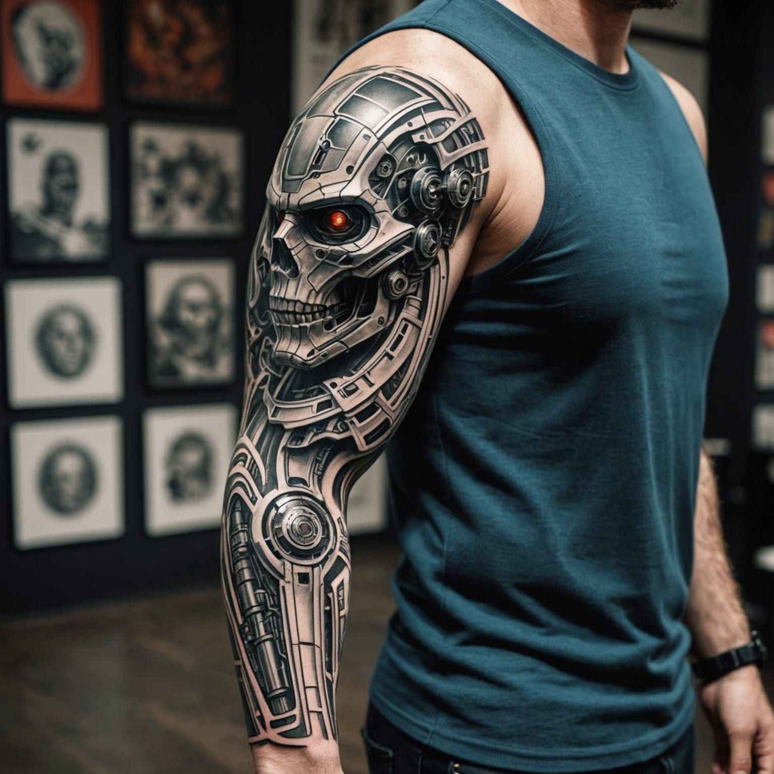 3D Cyborg Arm Sleeve Tattoo Design