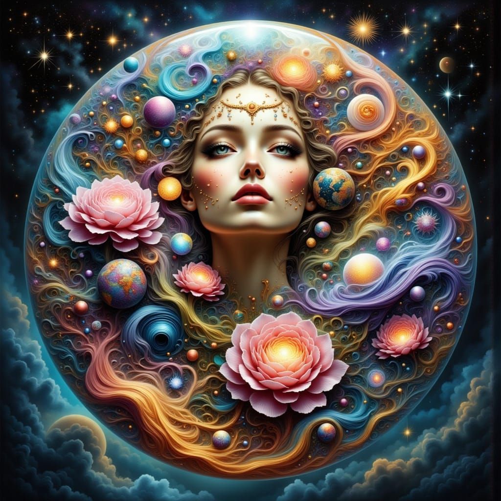 Artist Lost in Vibrant, Iridescent Dreamscape