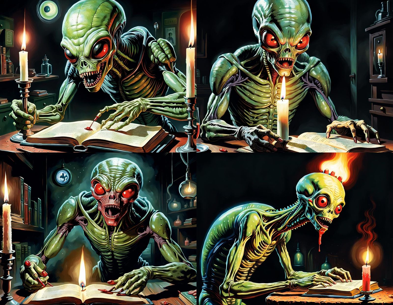 Eerie Alien Autopsy in Vintage Children's Book Style