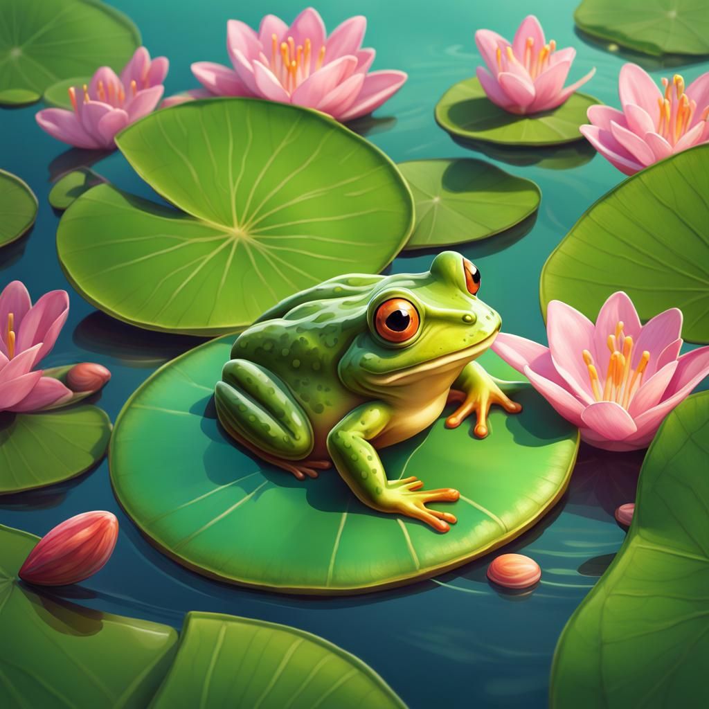 A frog on a lilly pad leaf