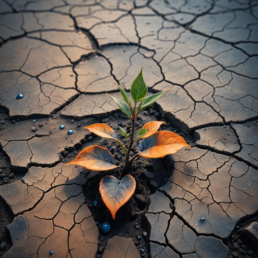 Macro Shot of Lone Plant in Barren Land