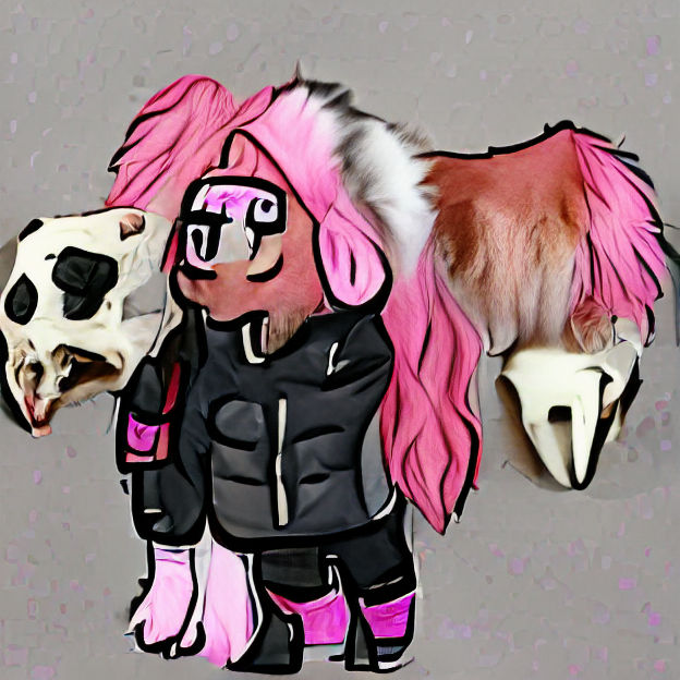 Fursona with Cow Skull and Pink Puffer Jacket