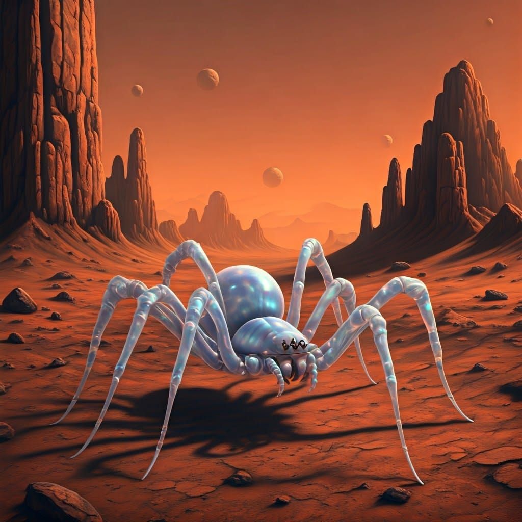 Ethereal Spiders Inhabit Crimson Martian Landscape