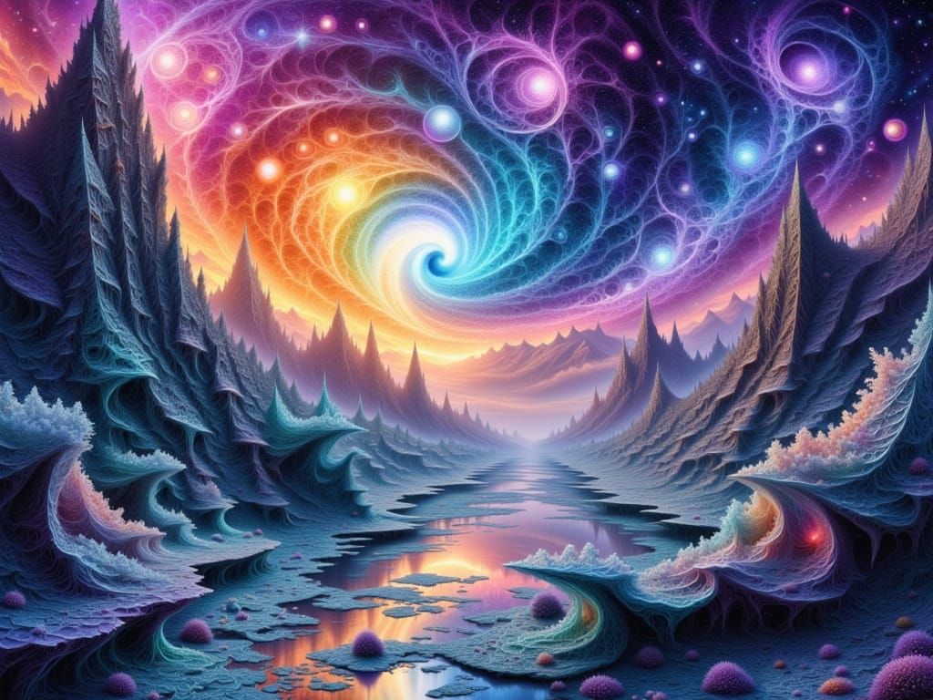 Surreal Psychedelic Landscape with Shifting Dimensions