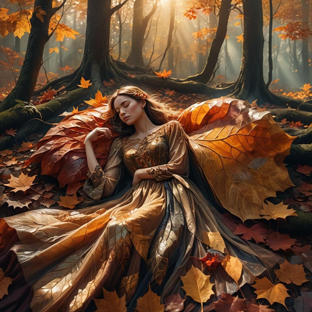 Woman Sleeping on Floating Leaf: Fantasy Art