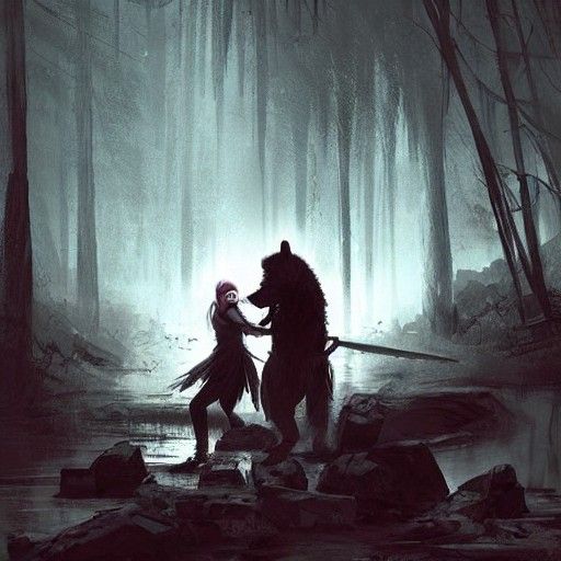 Sinister Fight by Bloody River at Dark Night