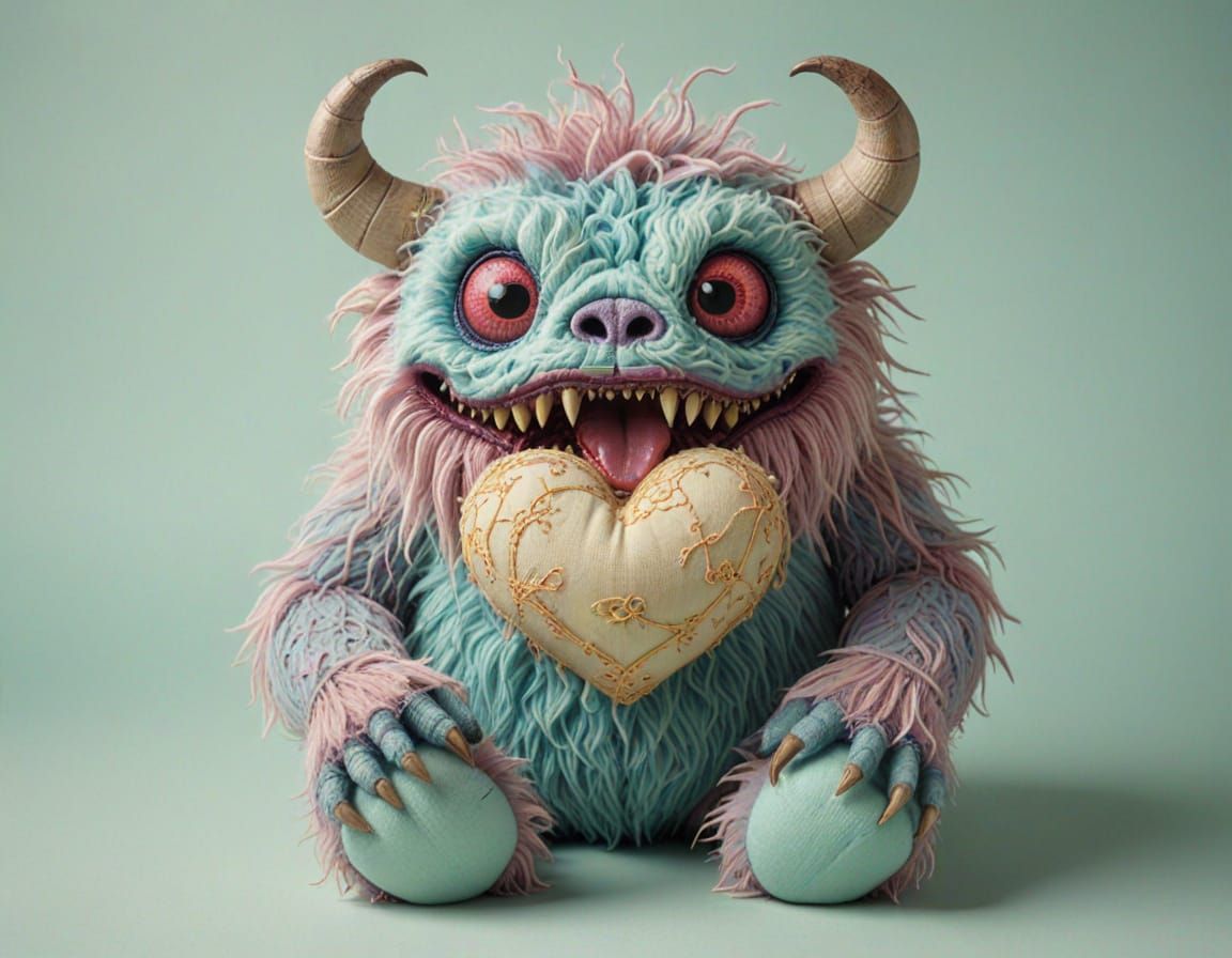 Evil Stuffed Animal Makes Heart Shape in Pastel Tones