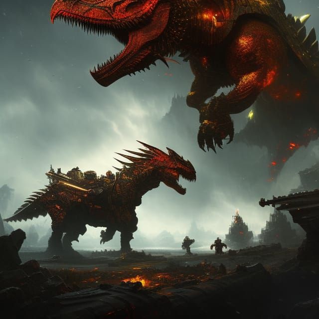 Flying Mech Dinosaur in Dark Fantasy Style