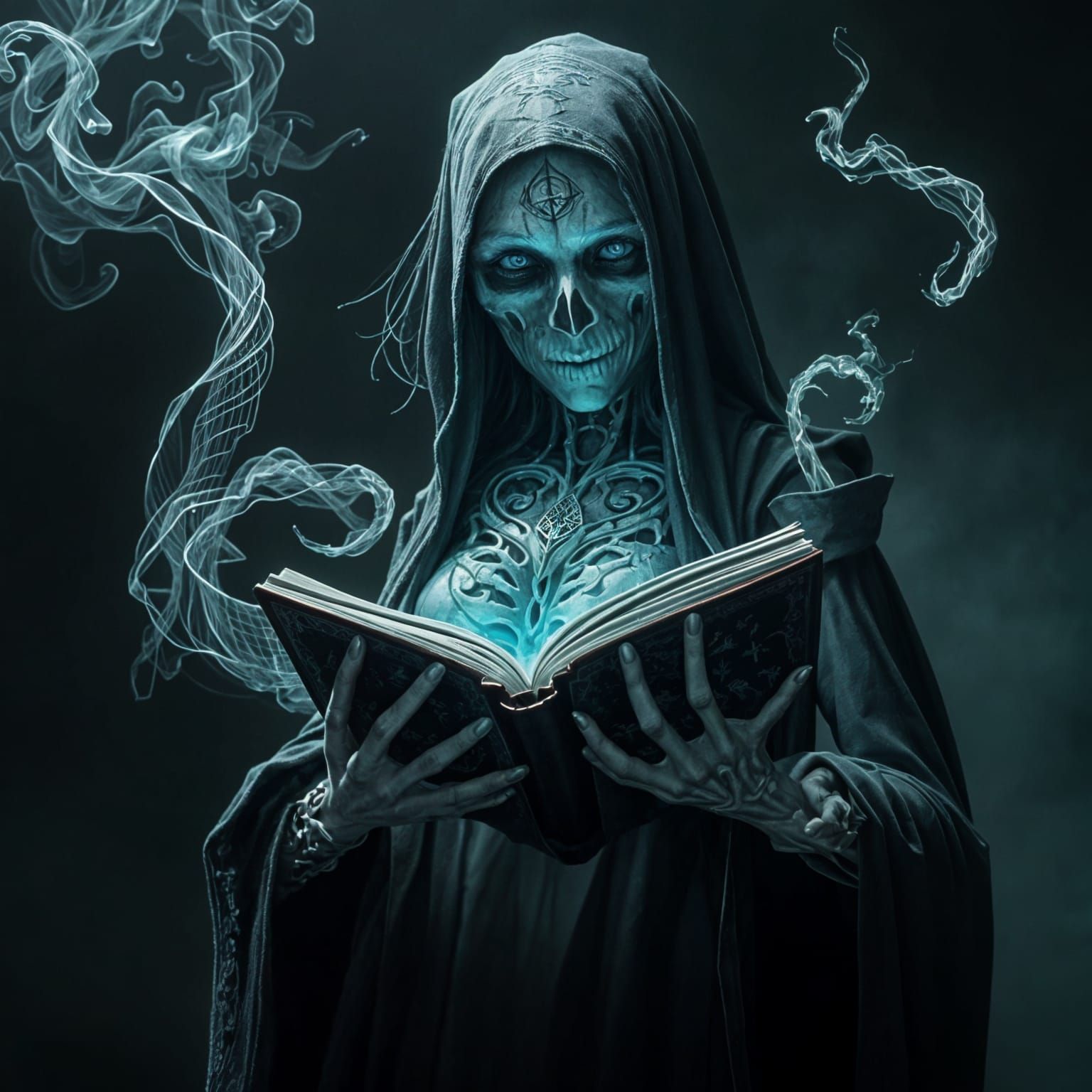 Epic Ghostly Sorceress in Dark Cabalistic Ritual