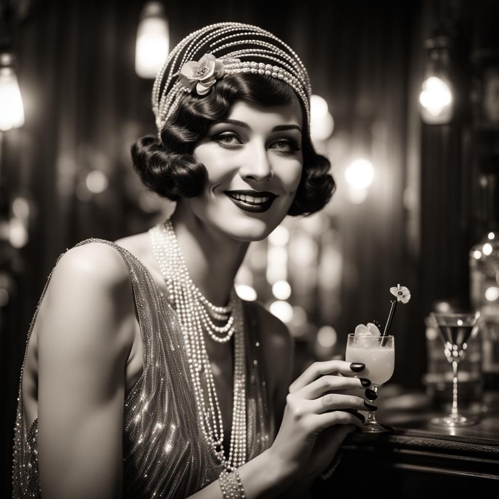 Flapper in Chicago Speakeasy: Vintage Photograph