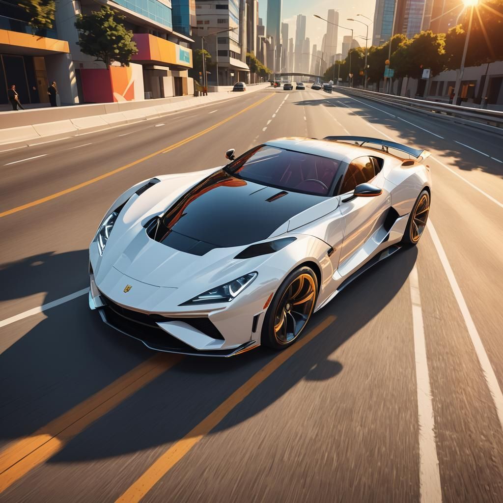 Sleek White Sports Car in Pop Art Style