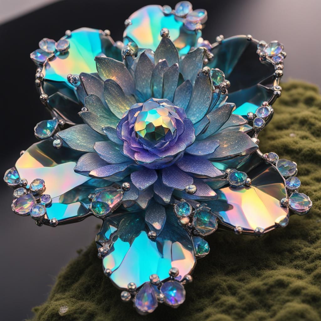 Iridescent Crystal Flower in Cyberpunk Style