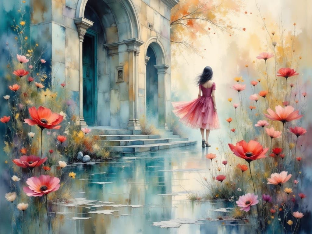 Ethereal Art Nouveau Woman with Poppies