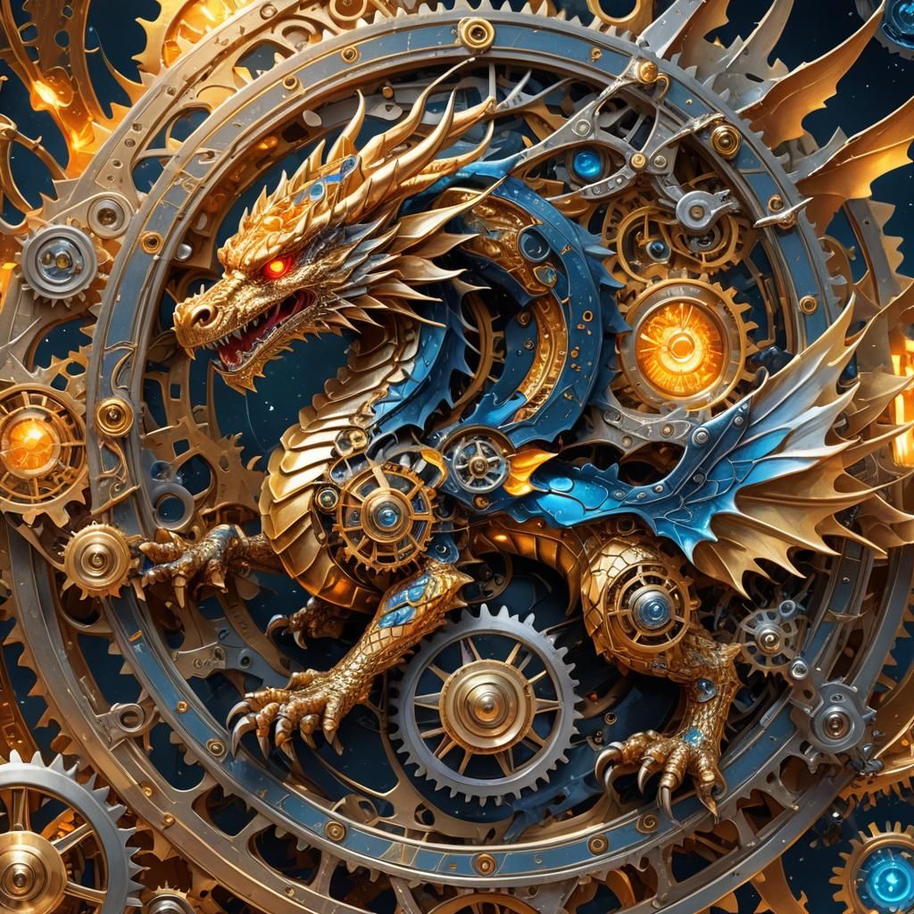 Golden Clockwork Dragon in Space: Hyper-Realistic Digital Ar...