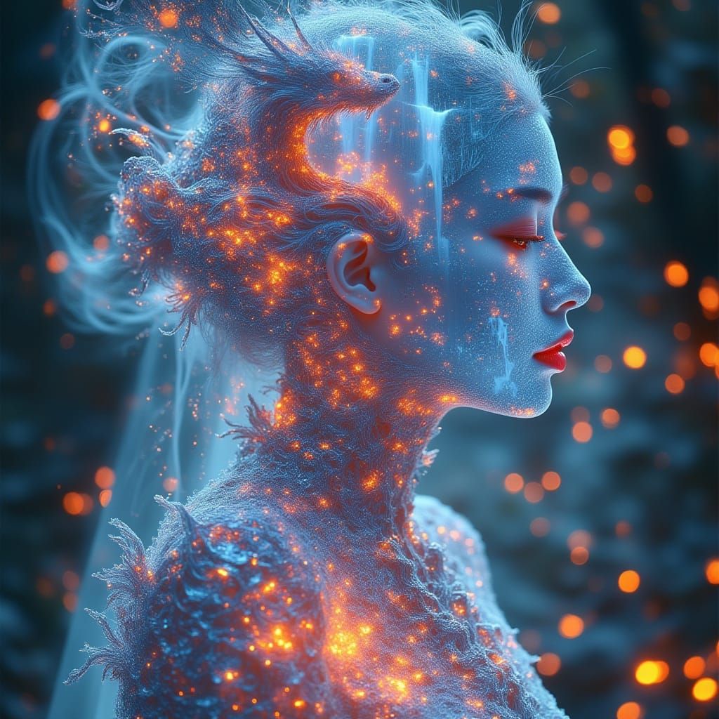 Futuristic Chinese Queen with Holographic Gown