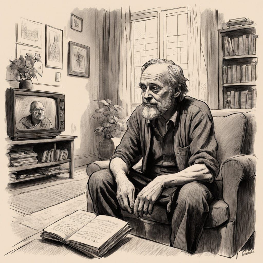 Man Contemplates Joyful Life in Vintage Living Room