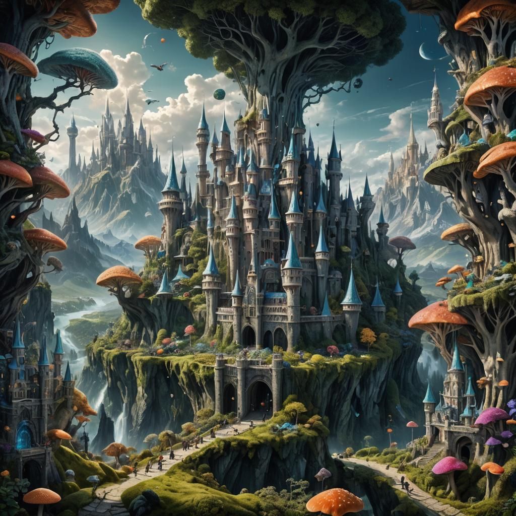 Monumental Kingdom in Silver and Obsidian Landscape