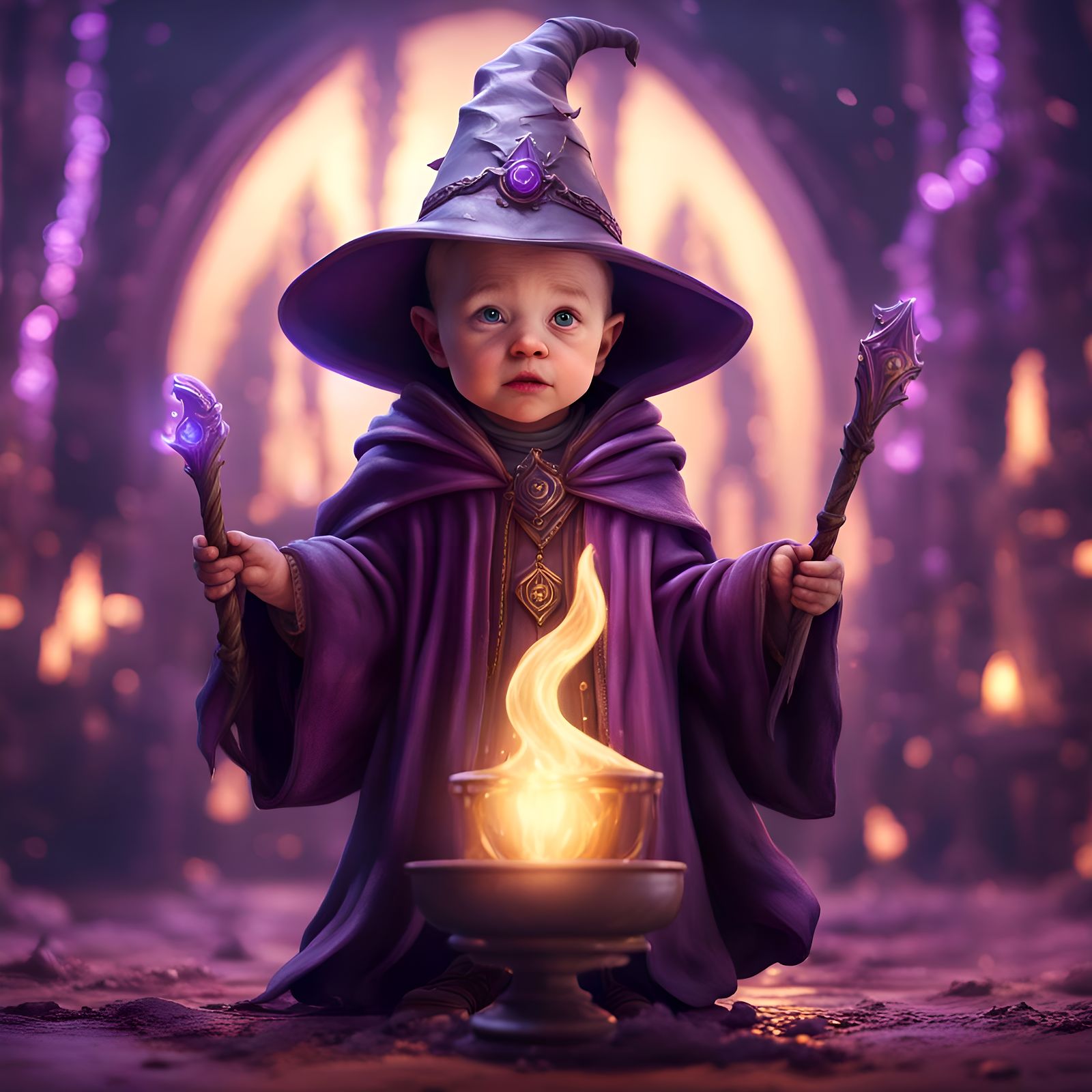 Baby Wizard with Purple Lights in Fantasy Art