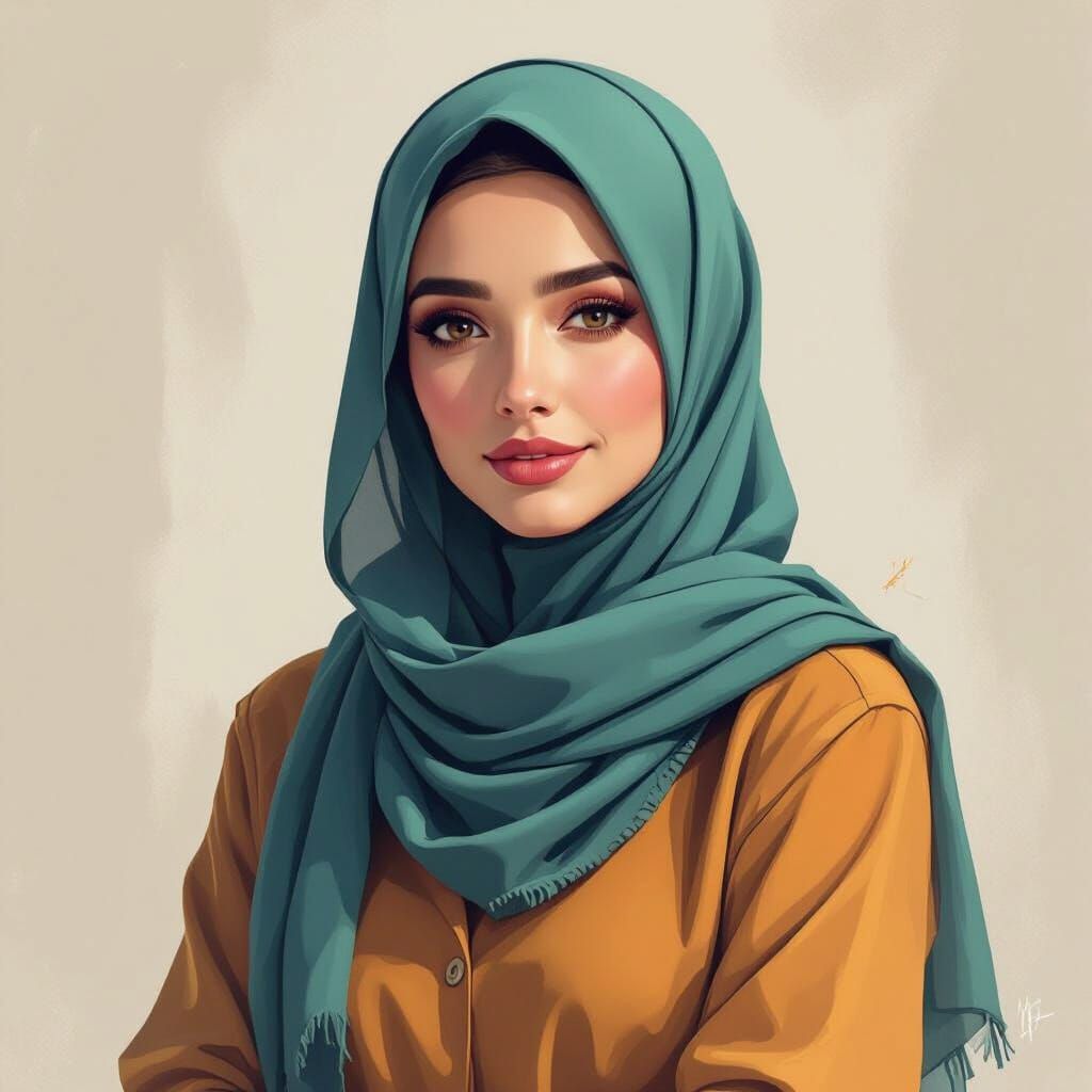 Woman in Hijab, Concept Art Portrait with Vibrant Colors
