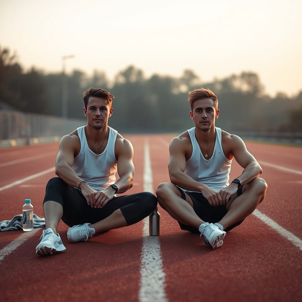 Dawn Serenity: Two Athletes on an Empty Track