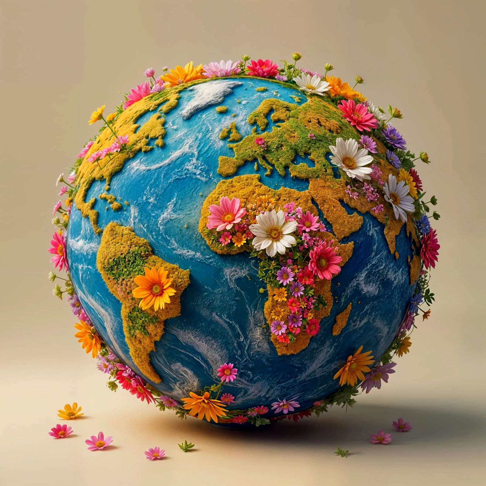 Earth Made of Multicolored Flowers: 3D Illustration