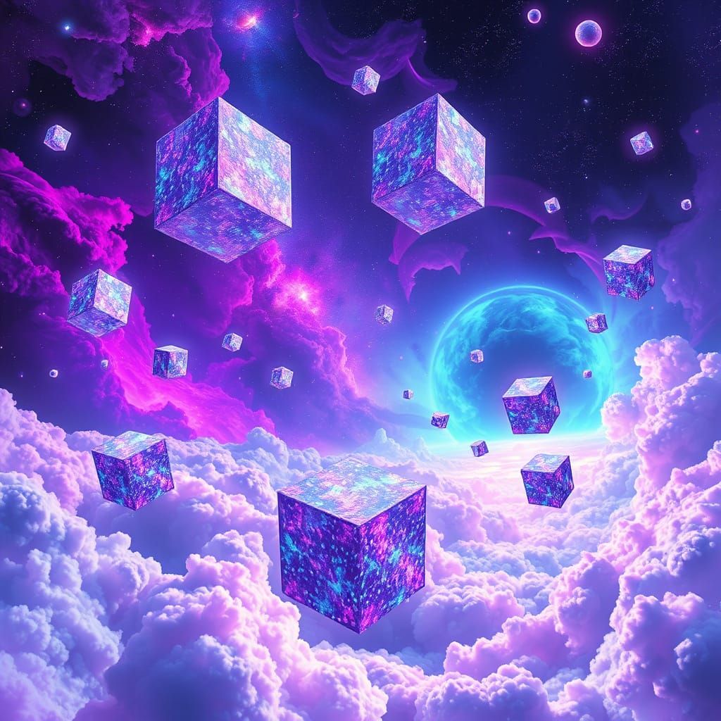 Vibrant Galaxy Filled with Glittering Cubes in a Futuristic ...