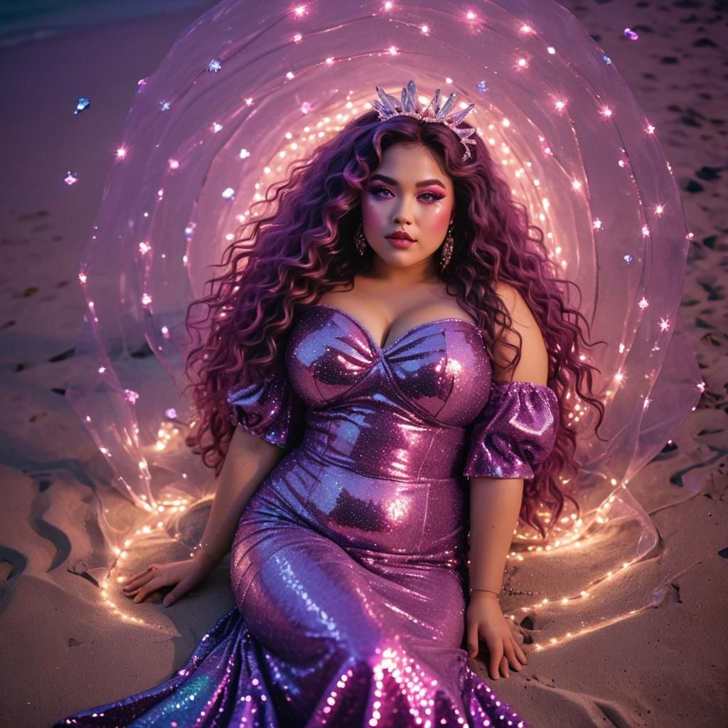 Mermaid in 80's Dark Fantasy Pink Aesthetic