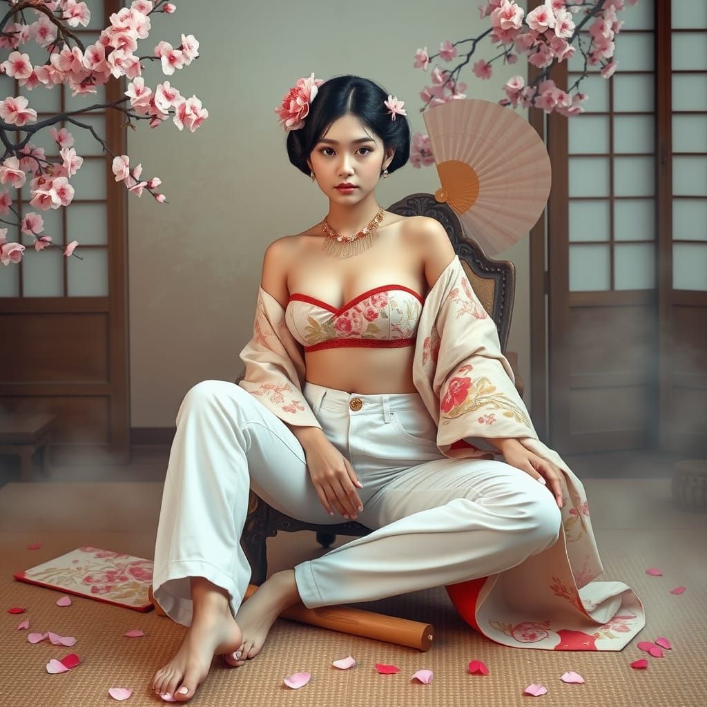 Geisha in Jeans: A Photorealistic Japanese Fusion