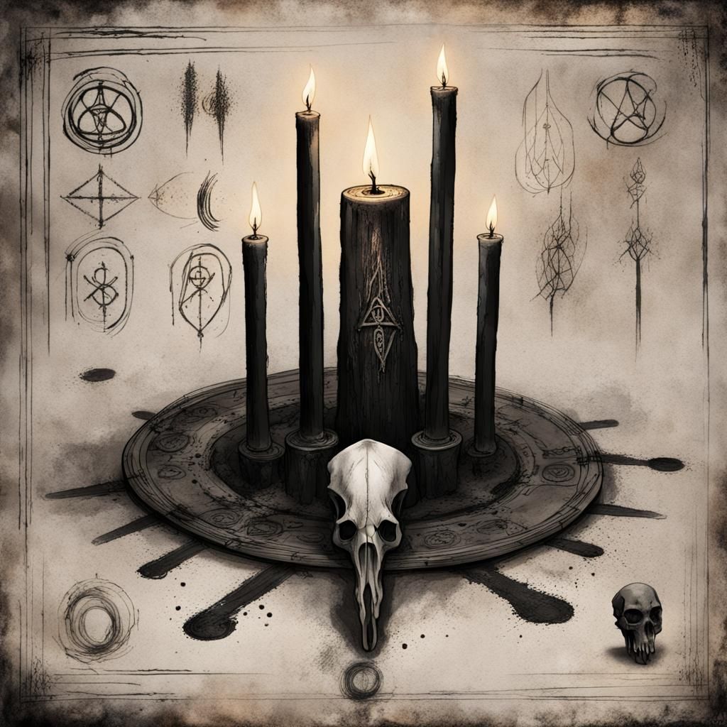 Sinister Ritual Scene with Skull and Runes
