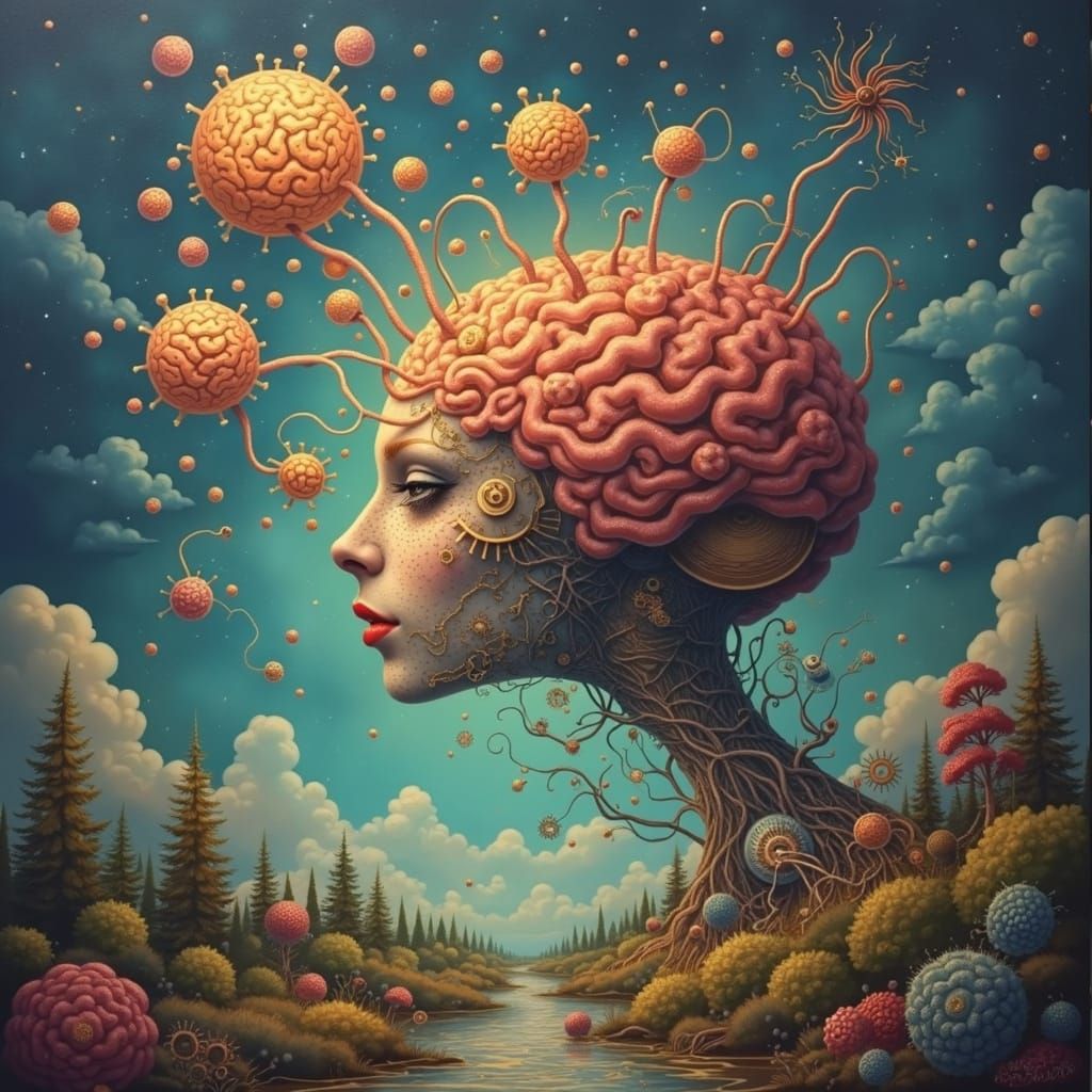 Dreamlike Figure in Vibrant, Watercolor-Inspired Surrealist ...