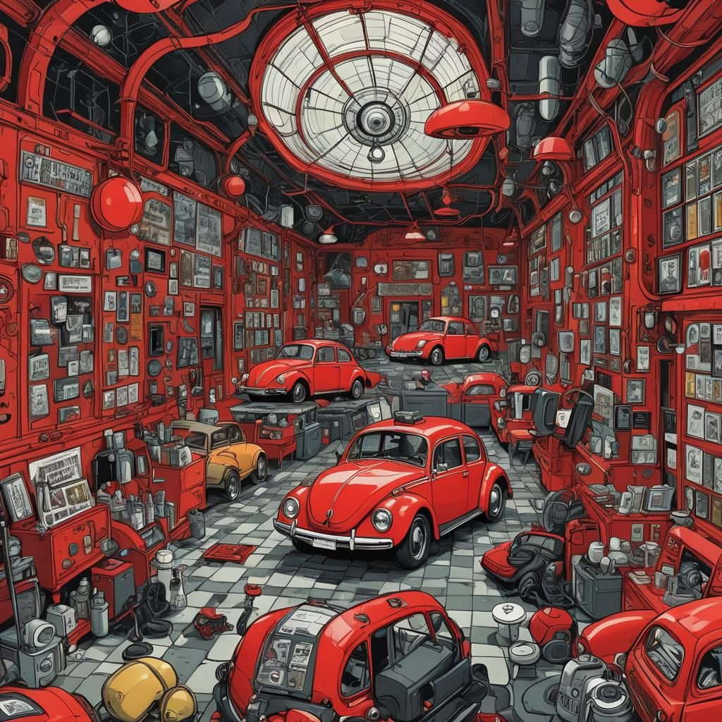 Surreal Cyberpunk Hall of Heads: Psychedelic Dreamscape