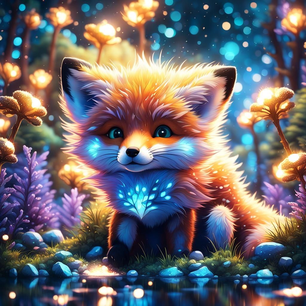 Cute Fox in Forest, Impressionist Gouache Style