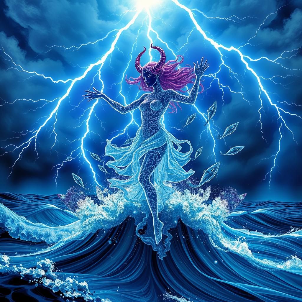 Headless Water Elemental Dances in Ocean Storm