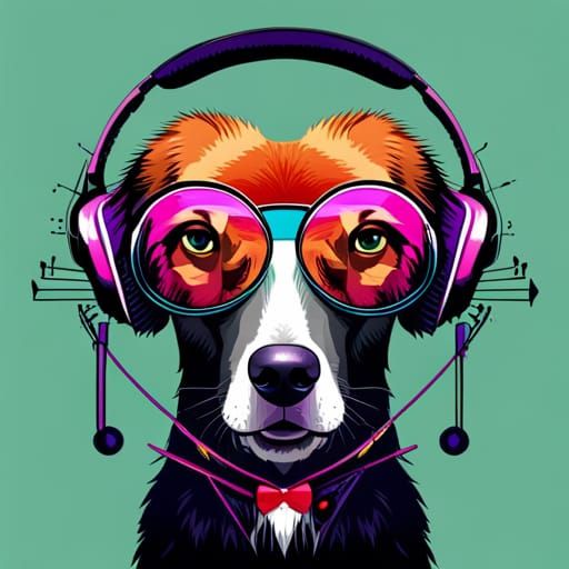 Pop Art Dog with Headphones and Music Notes
