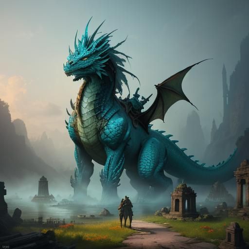 Majestic Dragon Concept Art on Ancient Temple