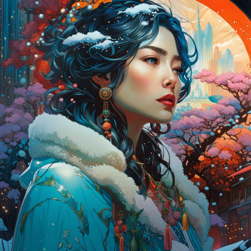 Dreaming Woman in Winter Wonderland Portrait